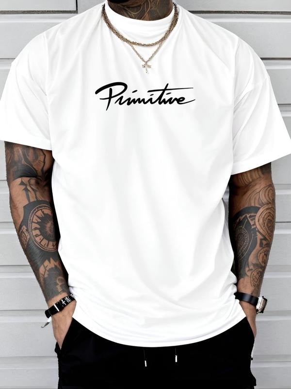 Men's Letter Print Round Neck Tee, Regular Fit Casual Short Sleeve Crew Neck T-Shirt for Daily Wear, Men's Top for All...