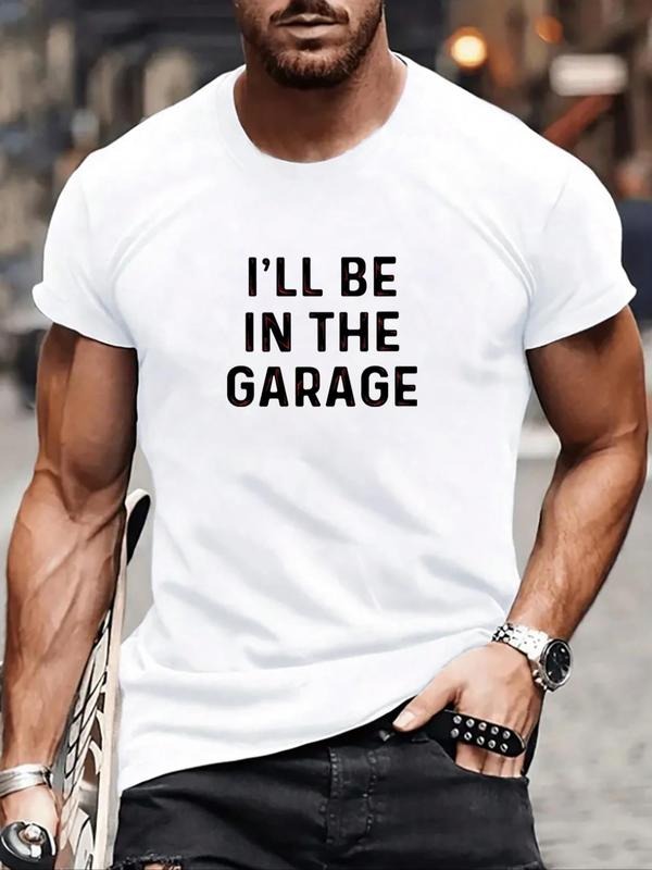Men's Letter Print Round Neck Tee, Regular Fit Casual Short Sleeve Crew Neck T-Shirt for Summer, Fashion Men's Top for...