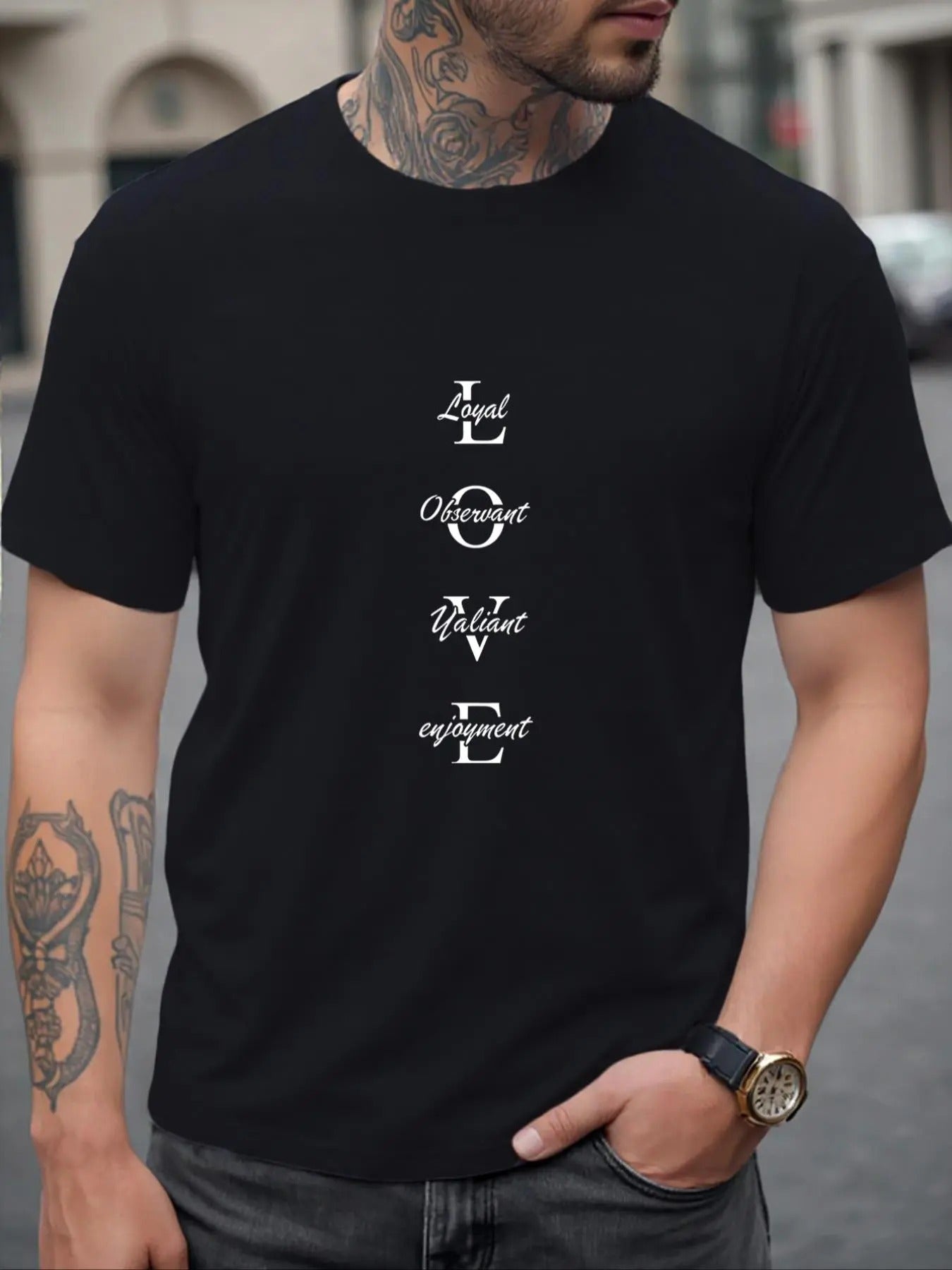 Men's Letter Print Round Neck Tee, Regular Fit Casual Short Sleeve Crew Neck T-shirt for Daily Wear, Men's Top for All...