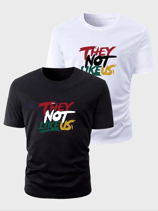 Men's Letter Print Round Neck Tee, Regular Fit Casual Short Sleeve T-shirt for Daily Wear, Men's Top for All Seasons...