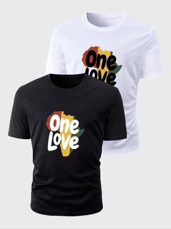 Men's Letter Print Round Neck Tee, Regular Fit Casual Short Sleeve T-shirt for Daily Wear, Men's Top for All Seasons...
