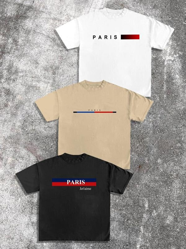 Men's Letter Print Round Neck Tee, Regular Fit Casual Short Sleeve T-shirt for Daily Wear, Men's Top for All Seasons,...