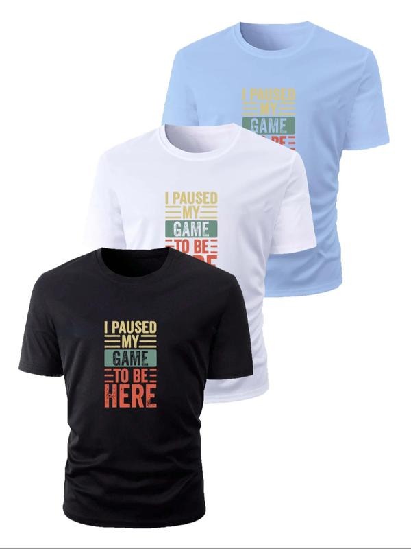 Men's Letter Print Round Neck Tee, Regular Fit Casual Short Sleeve T-shirt, Men's Summer Top for Daily Wear Hoodie,...