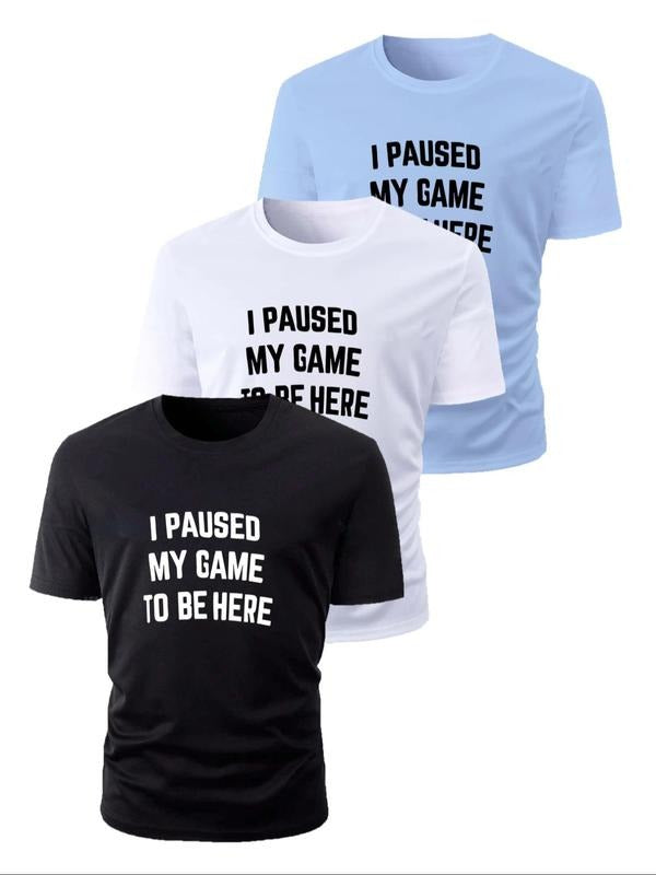 Men's Letter Print Round Neck Tee, Regular Fit Casual Short Sleeve T-shirt, Men's Summer Top for Daily Wear style 02...