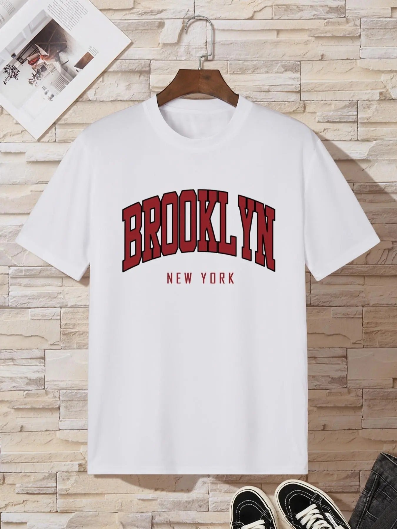 Men's Letter Print Round Neck Tee, Regular Fit Casual Short Sleeve T-shirt, Men's Summer Top for Daily Wear style 03...