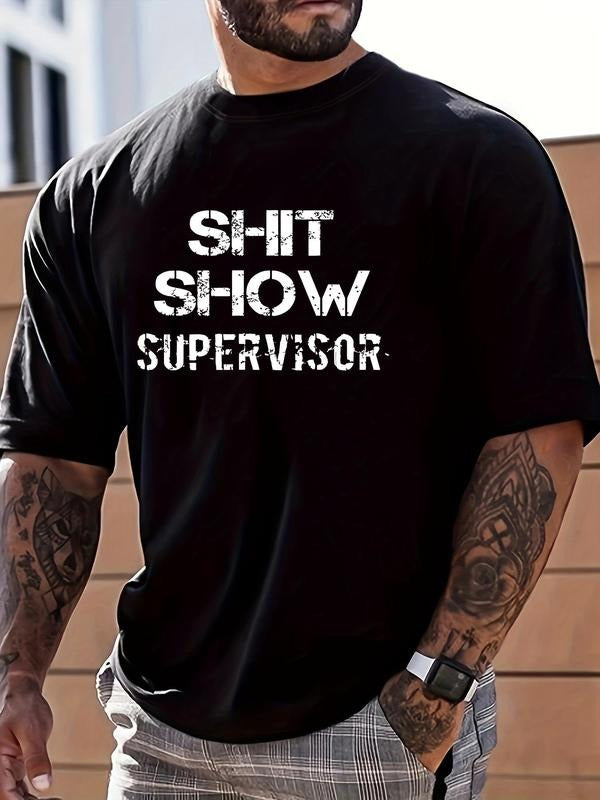 Men's Letter Print Round Neck Tee, Regular Fit Summer Clothes Short Sleeve Crew Neck T-shirt for Summer, Men's Top for...