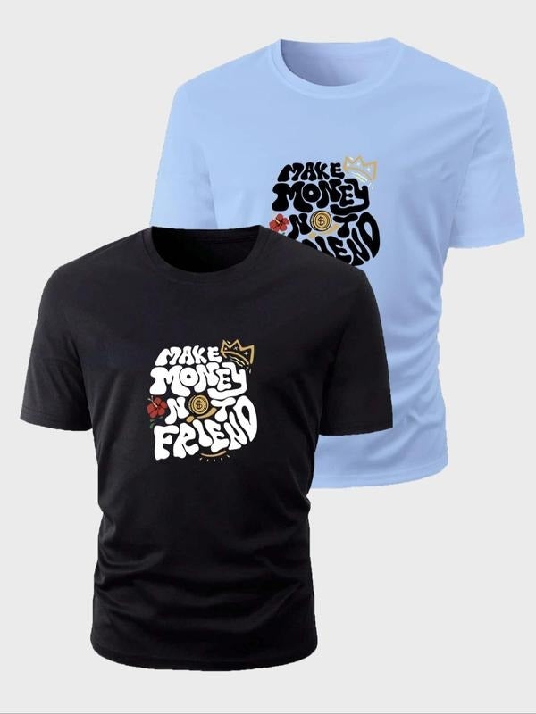 Men's Letter Print Short Sleeve Tee, Regular Fit Casual Round Neck T-shirt for Daily Wear, Men's Top for All Seasons...