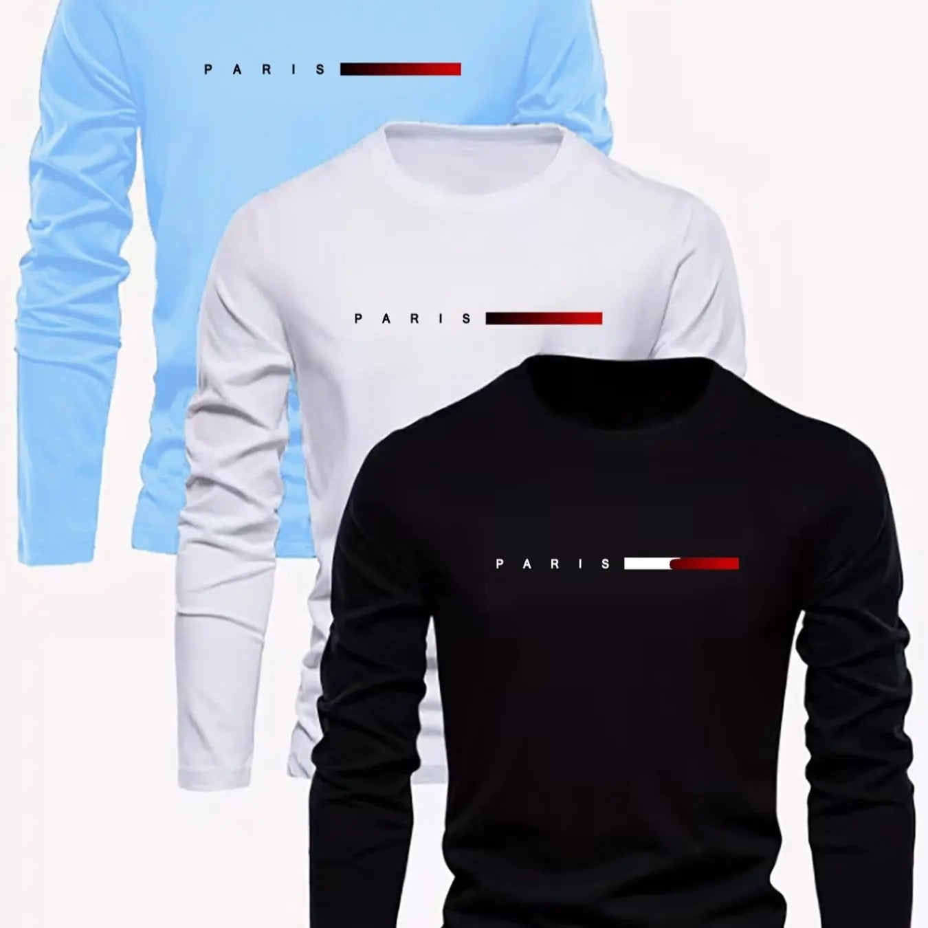 Men's Letter Print Tee, Casual Comfy Regular Fit Long Sleeve Round Neck T-shirt for Fall & Winter, Distinct Letter Print,...
