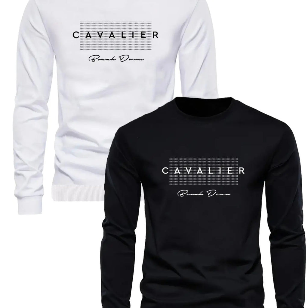 Men's Letters Print Round Neck Sweatshirt Set, Regular Fit Casual Long Sleeve Crew Neck Pullover for Fall & Winter, Men's...