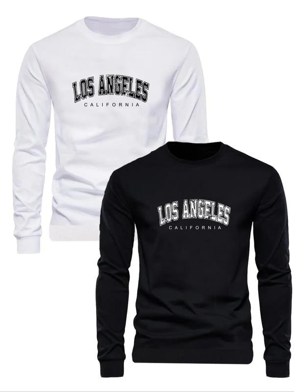 Men's Letters Print Round Neck Sweatshirt, Regular Fit Casual Long Sleeve Pullover for Fall & Winter, Men's Clothes for...