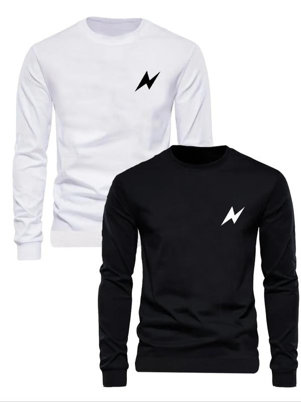 Men's Lightning Print Long Sleeve Sweatshirt, Casual Regular Fit Round Neck Pullover for Fall & Winter, Men's Clothes for...