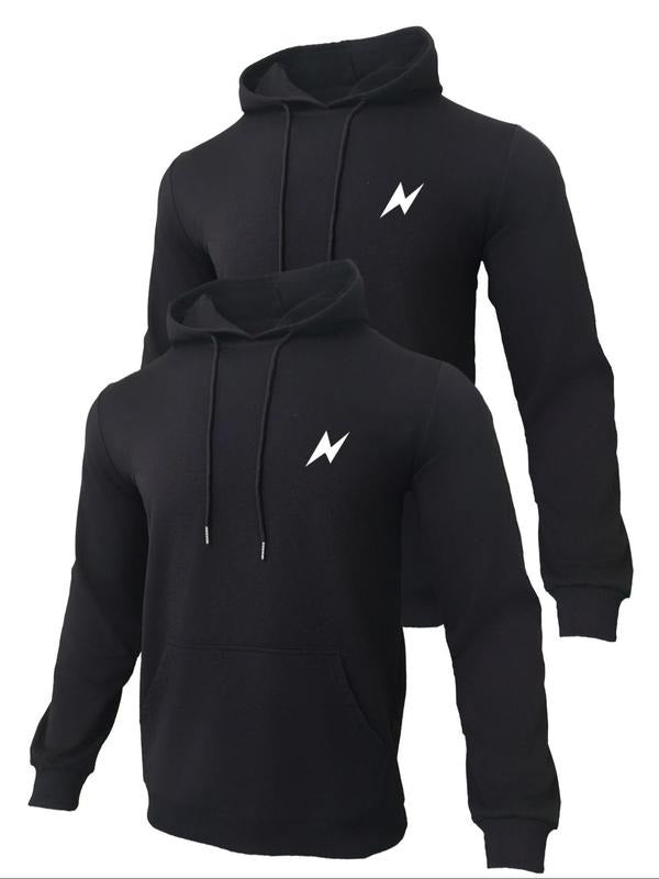 Men's Lightning Print Pocket Drawstring Hoodie, Regular Fit Casual Long Sleeve Hooded Sweatshirt, Men's Fall & Winter...