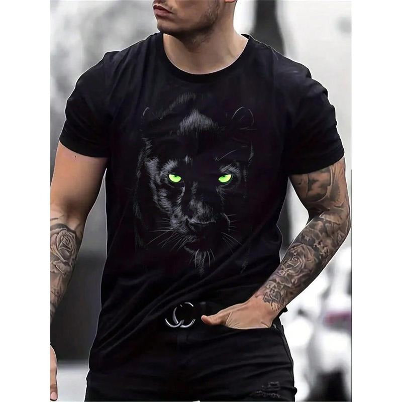 Men's Lion Printed Round Neck Short Sleeve Casual T-Shirt, Summer Made in USA Hoodie, Sweatshirt | UrbanDripWear.com
