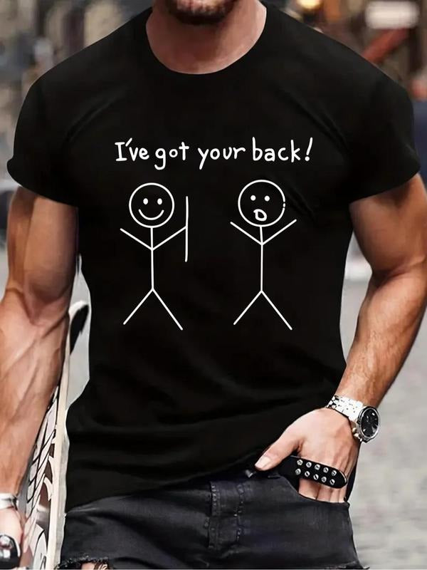 Men's Loose Cartoon & Letter Print Round Neck Tee, Casual Short Sleeve Crew Neck T-Shirt for Summer, Men's Top for Daily...