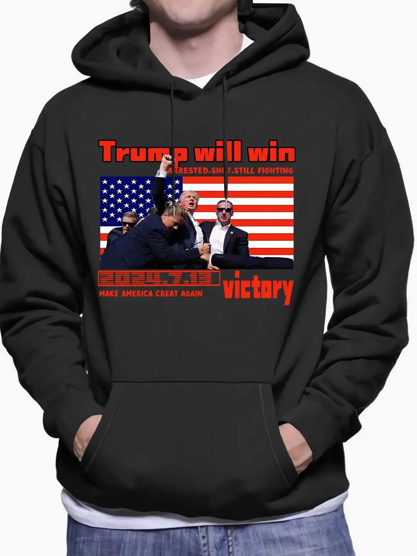 Men's Make America Great Again  Print Hoodie, Casual Regular Fit Letter Print Long Sleeve Hooded Sweatshirt for Spring &...