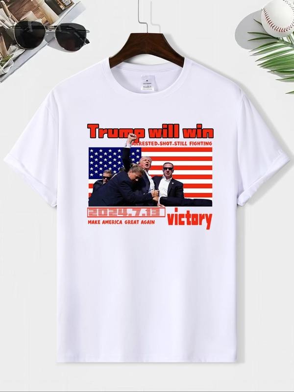 Men's Make America Great Again Letter Print Round Neck Tee, Regular Fit Casual Short Sleeve Crew Neck T-shirt for Summer,...