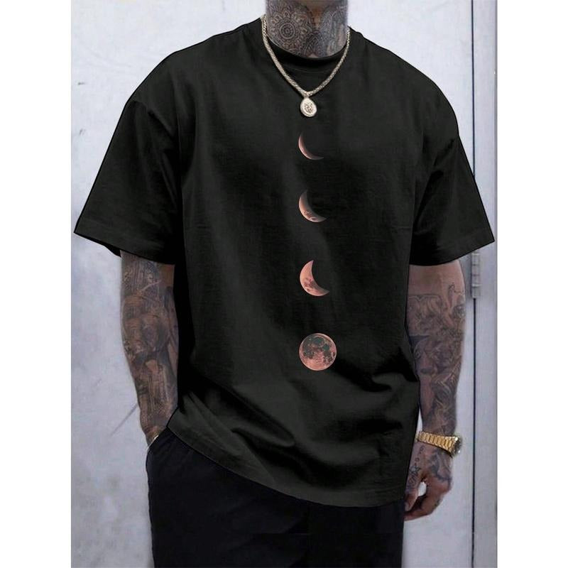Men's Moon Pattern Round Neck Short Sleeve T-Shirt Made in USA Hoodie, Sweatshirt | UrbanDripWear.com