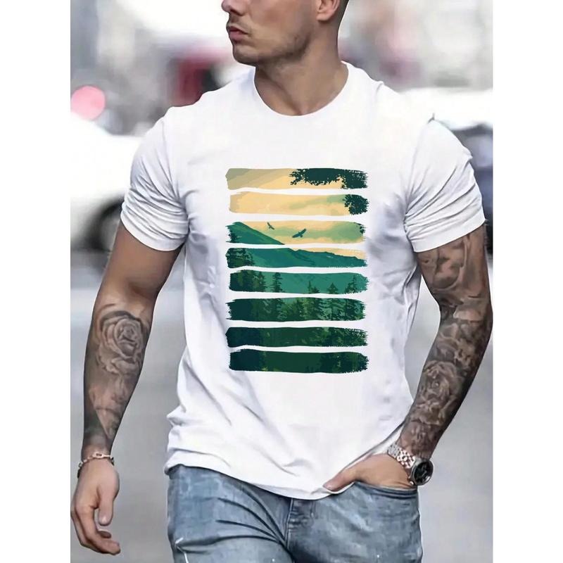 Men's Mountain & Letter Printed Short Sleeve T-Shirt Made in USA Hoodie, Sweatshirt | UrbanDripWear.com