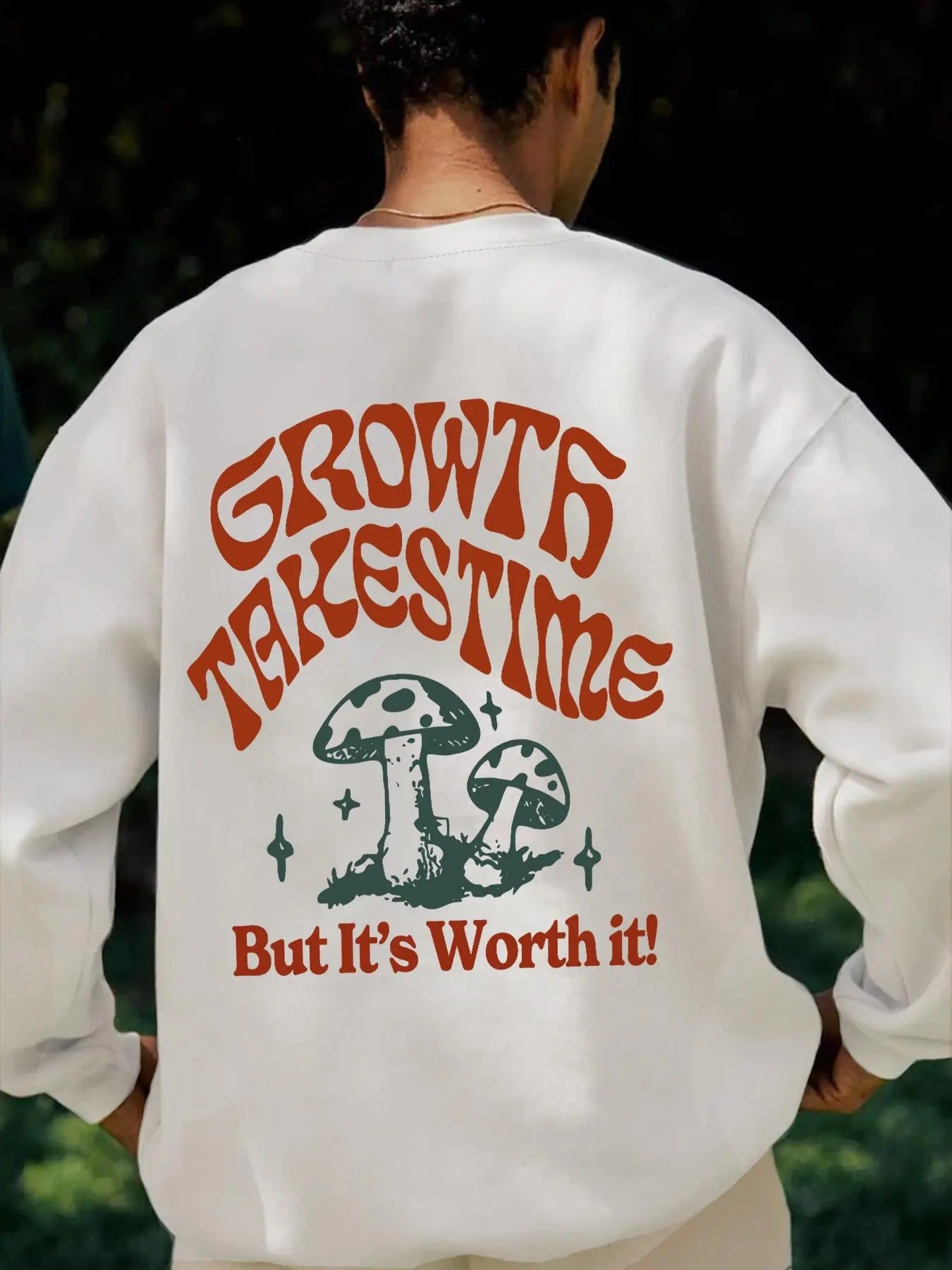 Men's Mushroom & Letter Print Drop Shoulder Sweatshirt, Regular Fit Casual Soft Comfy Long Sleeve Round Neck Pullover for...