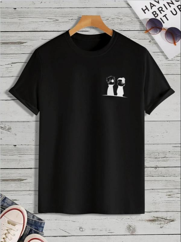 Men's New Cartoon Print Round Neck Tee, Regular Fit Streetwear Short Sleeve Crew Neck T-Shirt, Casual Top for Summer...