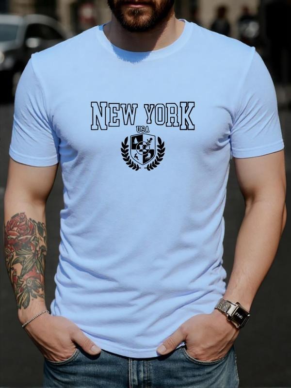 Men's New York Letter Print Round Neck Graphic Tee, Regular Fit Casual Short Sleeve T-shirt for Daily Wear, Men's Top for...