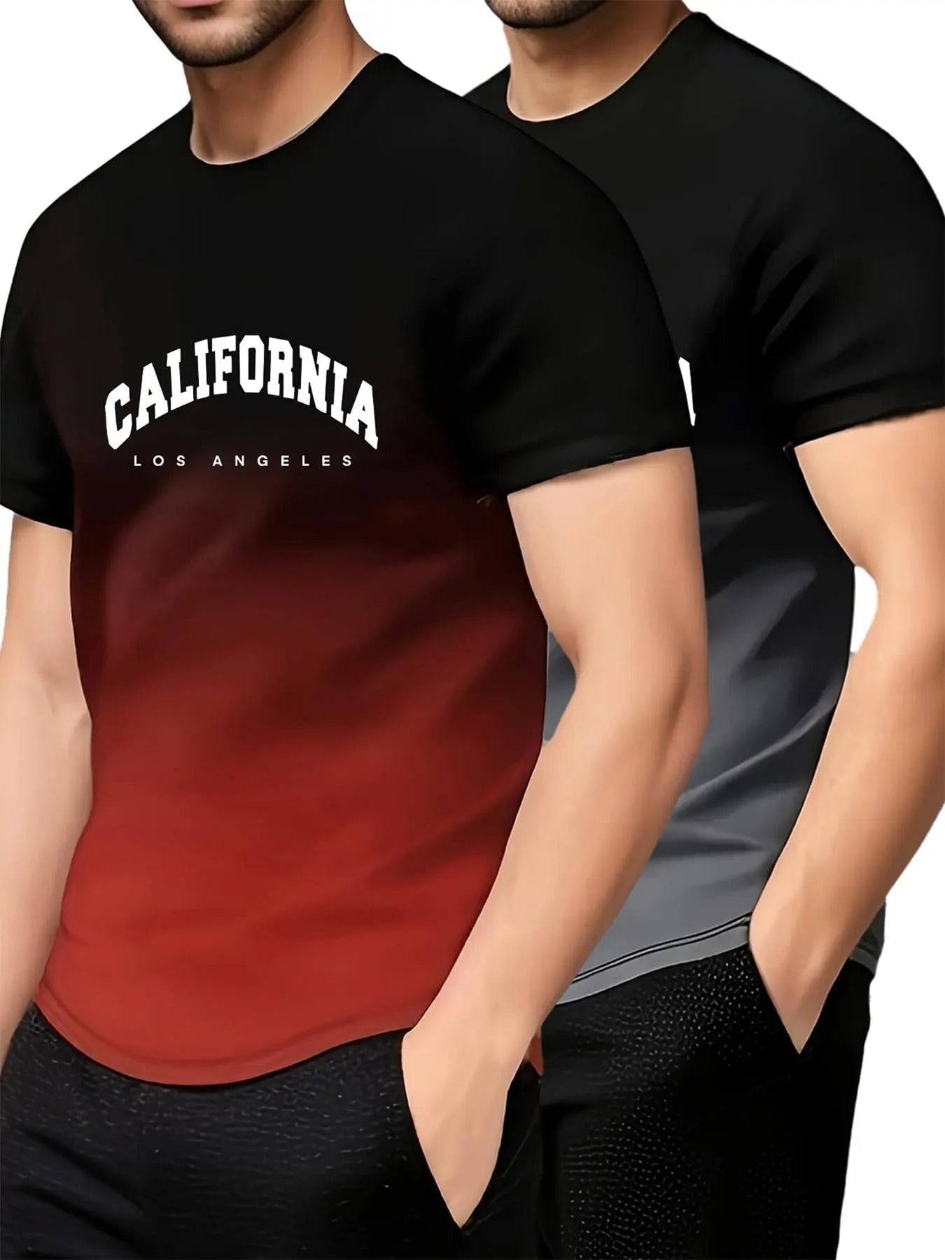 Men's Ombre Letter Print Round Neck Tee, Regular Fit Casual Short Sleeve Crew Neck T-Shirt for Daily Wear, Men's Top for...