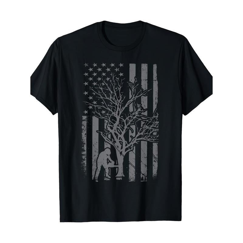 Men's Patriotic American Flag & Tree Graphic T-Shirt