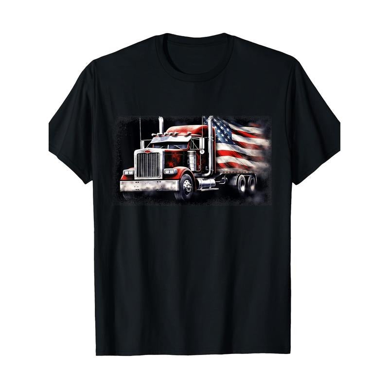 Men's Patriotic American Flag Semi-Truck Graphic T-Shirt