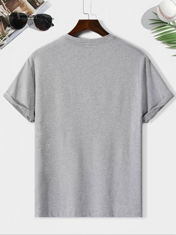 Men's Pizza & Letter Print Round Neck Tee, Loose Casual Short Sleeve T-shirt for Summer, Men's Top for Daily Wear,...