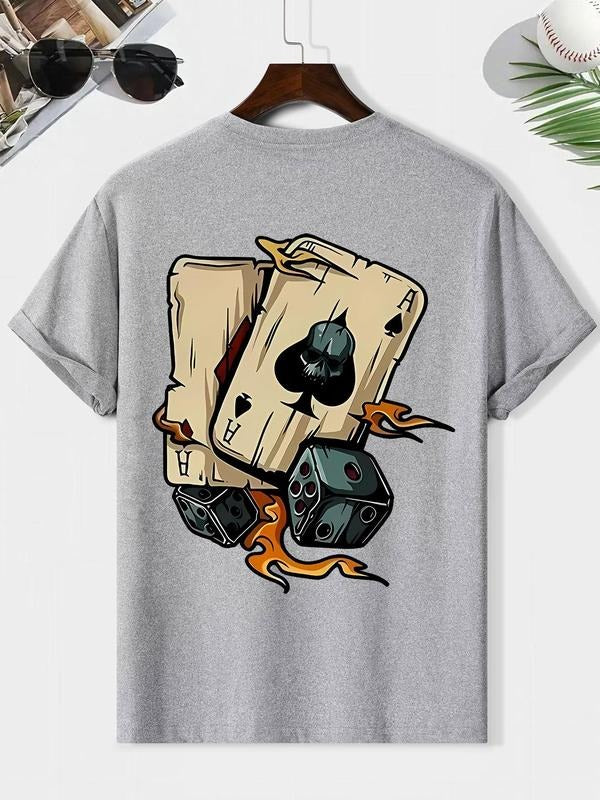 Men's Playing Card Print Round Neck Tee, Loose Casual Fashion Short Sleeve T-shirt for Summer, Men's Top for Daily Wear...