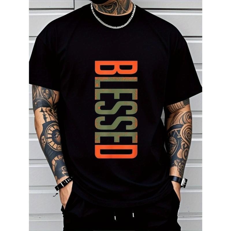 Men's Plus Size Casual Crew Neck T-Shirt - Geometric-Pattern, Smooth Cotton Knit Fabric, Medium Stretch