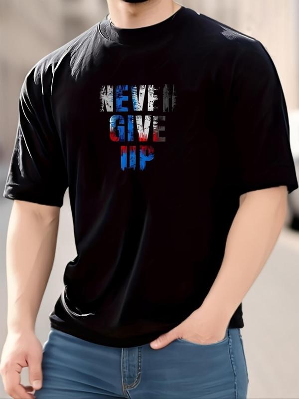 Men's Plus Size Letter Print Round Neck Tee,  Casual Short Sleeve T-shirt for Daily Wear, Fashion Men's Clothes for All...