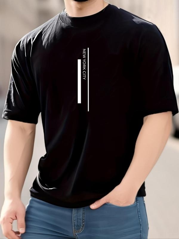 Men's Plus Size Letter Print Round Neck Tee, Casual Short Sleeve Graphic T-shirt, Men's All Seasons Outfit for Daily Wear...