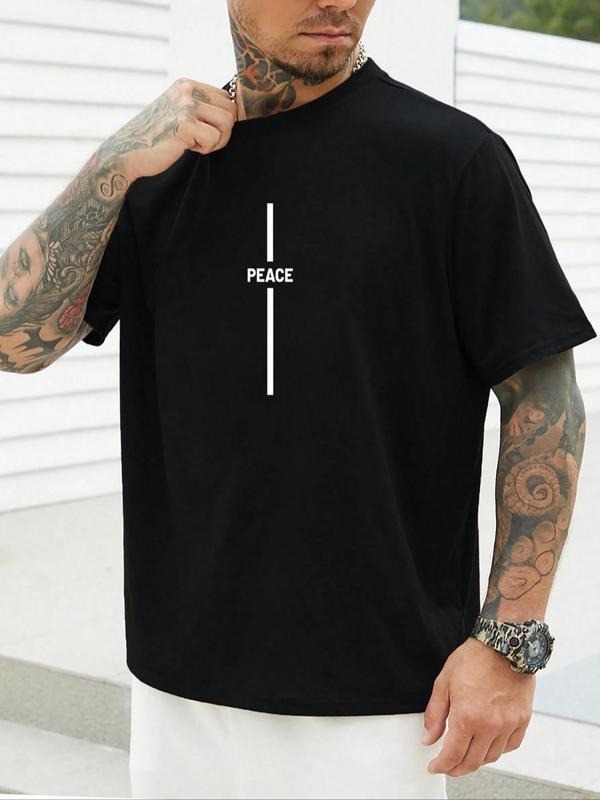 Men's Plus Size Letter Print Round Neck Tee, Casual Short Sleeve Graphic T-shirt, Men's All Seasons Outfit for Daily Wear...