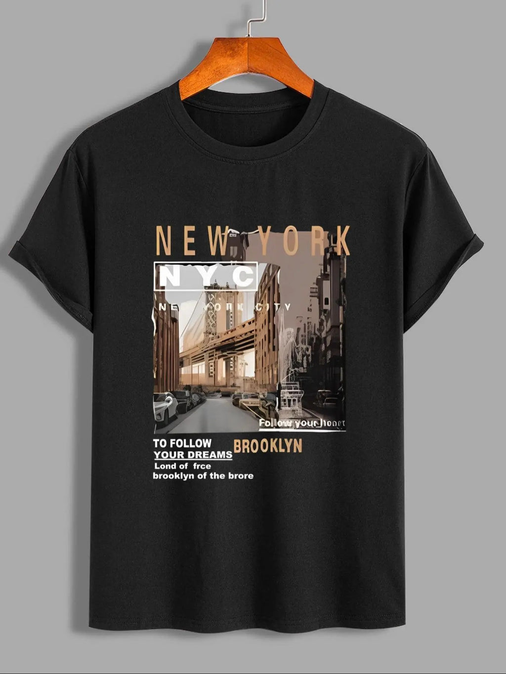 Men's Random City Print Round Neck Tee, Regular Fit Casual Short Sleeve T-shirt, Men's Summer Top for Daily Wear,...