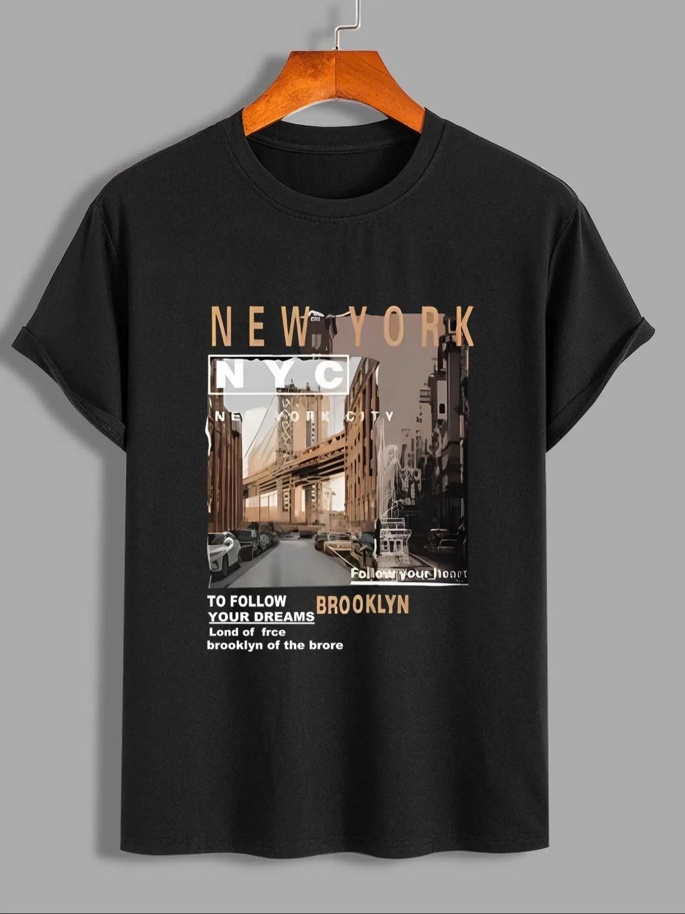 Men's Random City Print Round Neck Tee, Regular Fit Casual Short Sleeve T-shirt, Men's Summer Top for Daily Wear,...