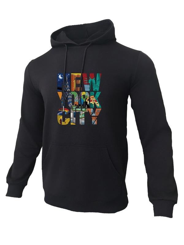 Men's Regular Fit "NEW YORK CITY" Letter Print Hoodie, Casual Fashion Drawing Print Hooded Sweatshirt for Daily Holiday...