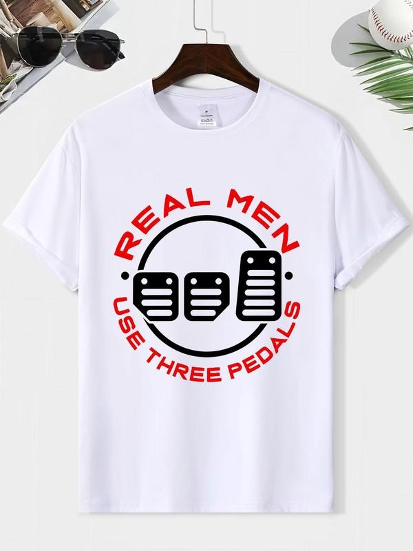 Men's Regular Fit "REAL MEN" Print Round Neck Tee, Casual Short Sleeve Crew Neck T-shirt for Summer, Fashion Men's Top...