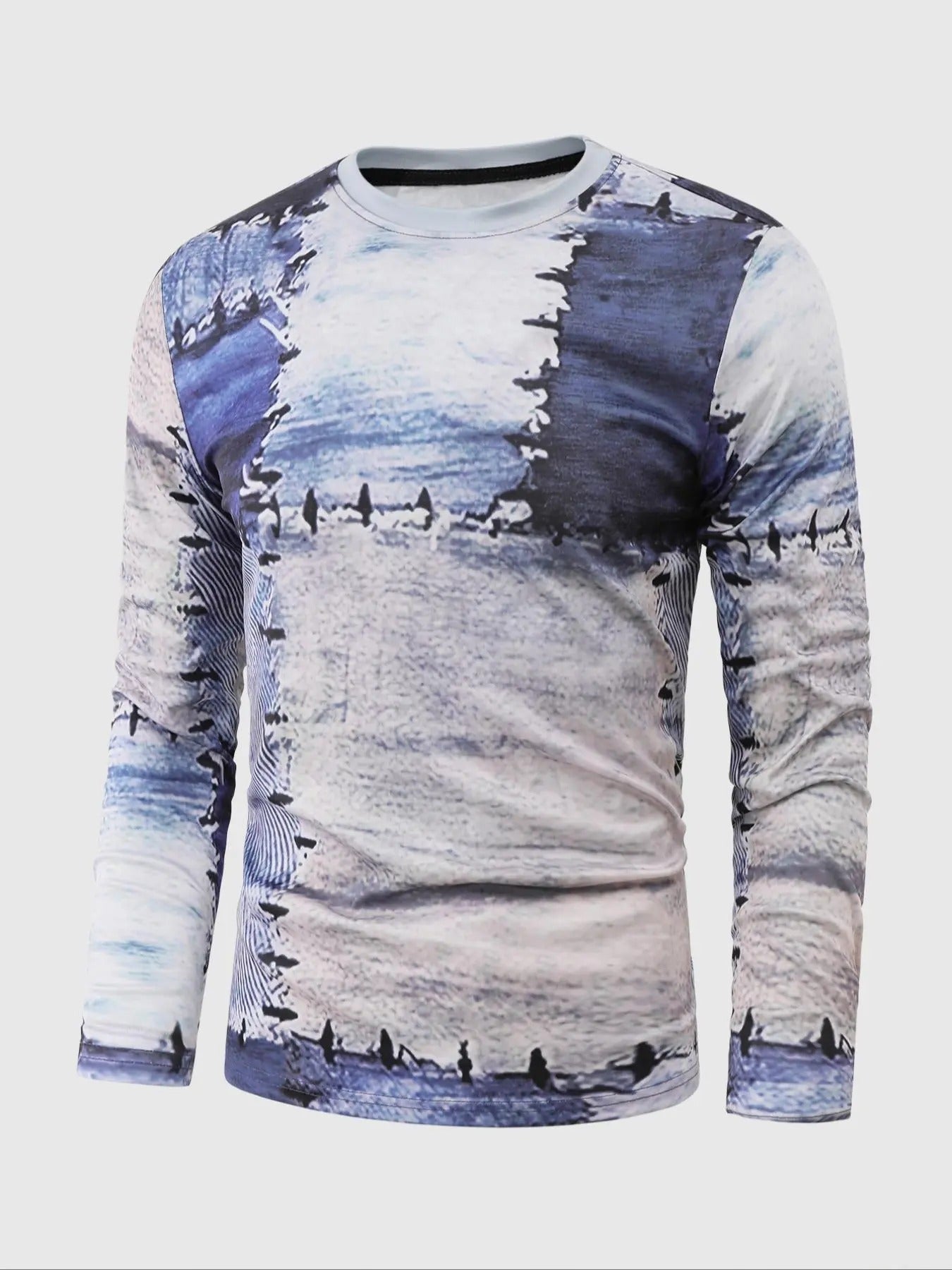 Men's Regular Fit Abstract Print Round Neck Sweatshirt, Casual Long Sleeve Crew Neck Pullover for Fall & Winter, Fashion...