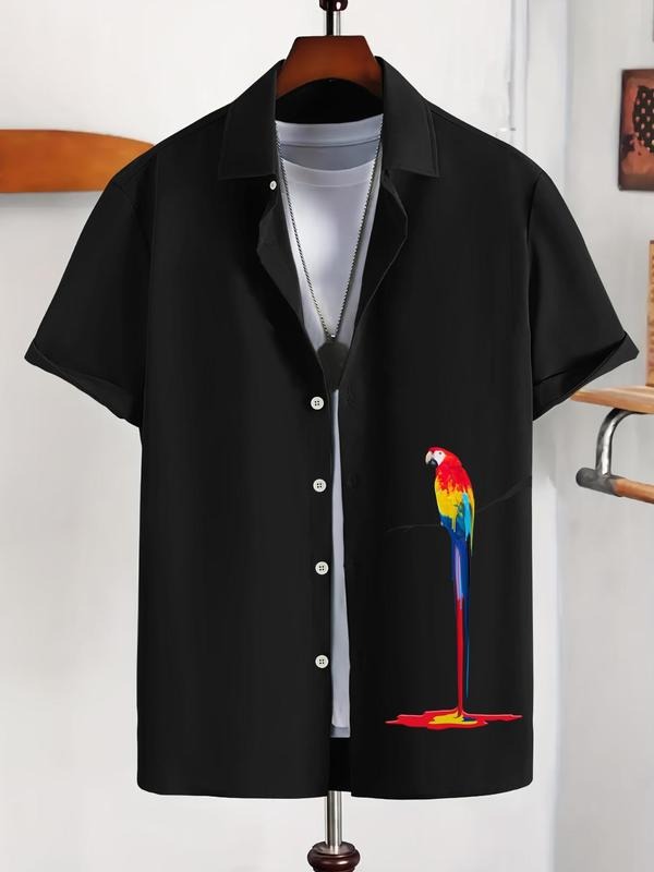 Men's Regular Fit Animal Print Button Front Shirt Without Tee & Necklace, Casual Short Sleeve Collar Shirt for Summer,...