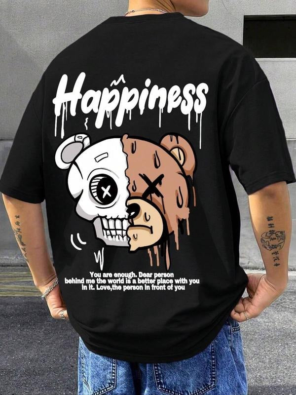 Men's Regular Fit Bear & Skull Print Round Neck Tee, Fashion Casual Short Sleeve T-shirt for Daily Wear, Men's Top for...