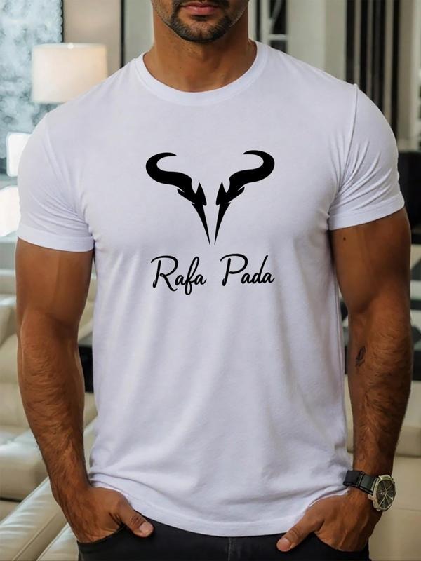 Men's Regular Fit Bull Head & Letter Print Round Neck Tee, Casual Short Sleeve Crew Neck T-shirt for Daily Wear, Fashion...