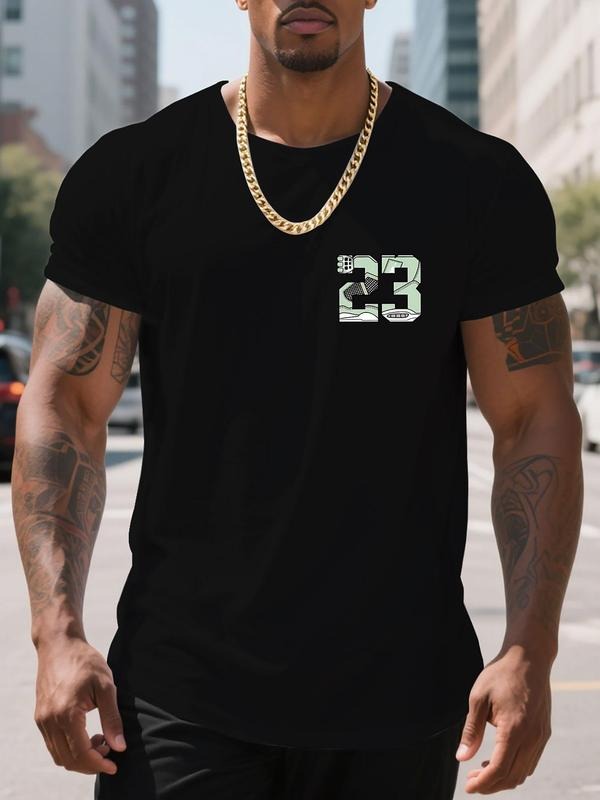 Men's Regular Fit Camo & Letter Print Round Neck Tee, Casual Short Sleeve Crew Neck T-shirt for Summer, Fashion Men's Top...