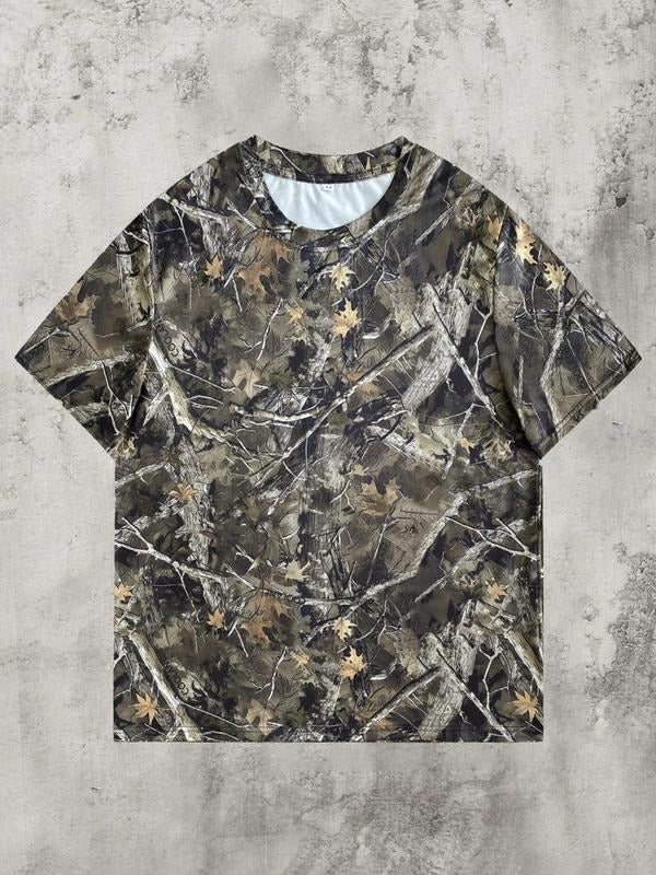 Men's Regular Fit Camo Print Short Sleeve Tee, Casual Comfy T-shirt for Summer, Men's Top for Daily Wear, Tropical...