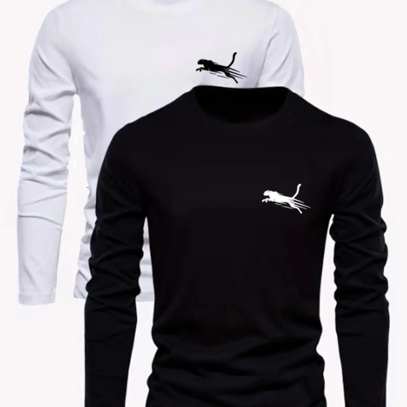 Men's Regular Fit Cartoon Leopard Print Round Neck Long Sleeve Tee, Casual Crew Neck T-shirt for Fall & Winter, Men's Top...