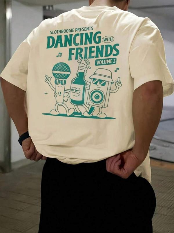Men's Regular Fit Cartoon Print Round Neck Tee, Casual Short Sleeve Crew Neck T-shirt for Daily Wear, Men's Top for All...