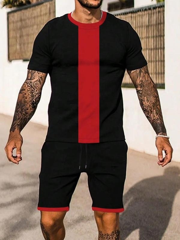 Men's Regular Fit Colorblock Print Round Neck Tee, Casual Summer Clothes, Fashion Short Sleeve T-shirt for Summer, Men's...