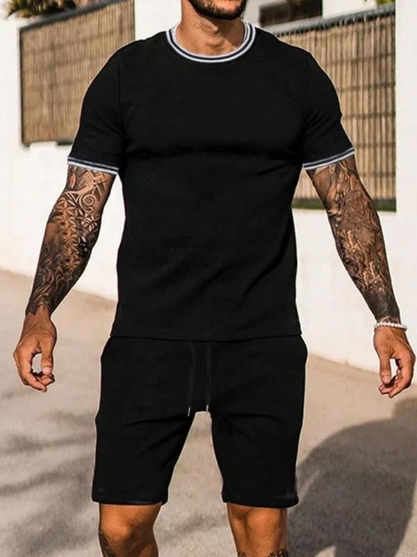 Men's Regular Fit Contrast Binding Round Neck Tee, Casual Short Sleeve Crew Neck T-shirt For Summer, Men's Top For Daily...