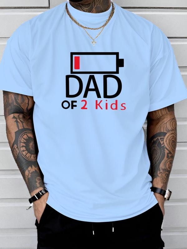 Men's Regular Fit Dad of 2 Kids Letter Print Round Neck Tee, Casual Short Sleeve Crew Neck T-shirt for Daily Wear,...