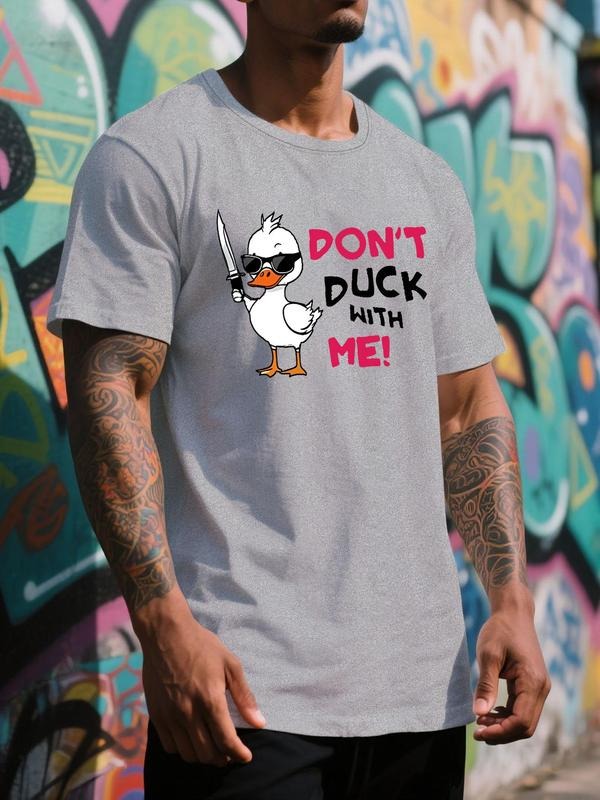 Men's Regular Fit Duck Print Round Neck Tee, Casual Short Sleeve Crew Neck T-shirt for Summer, Fashion Men's Top for...